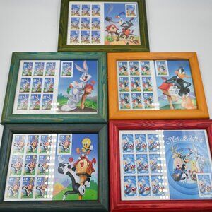 Complete Set of USPS Looney Tunes Collection Stamps Bugs, Daffy, 10 Each Framed